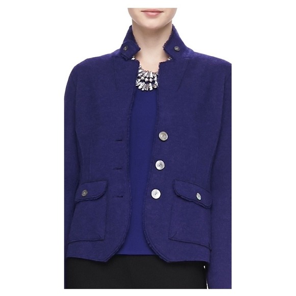 Eileen Fisher Jackets & Blazers - Eileen Fisher Royal Blue Purple Boiled Merino Wool Fringe Jacket Size Medium